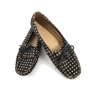 $275 Sebago Bala Docksides Polka Print Calf Hair Moccasins 9 Womens Black Cream